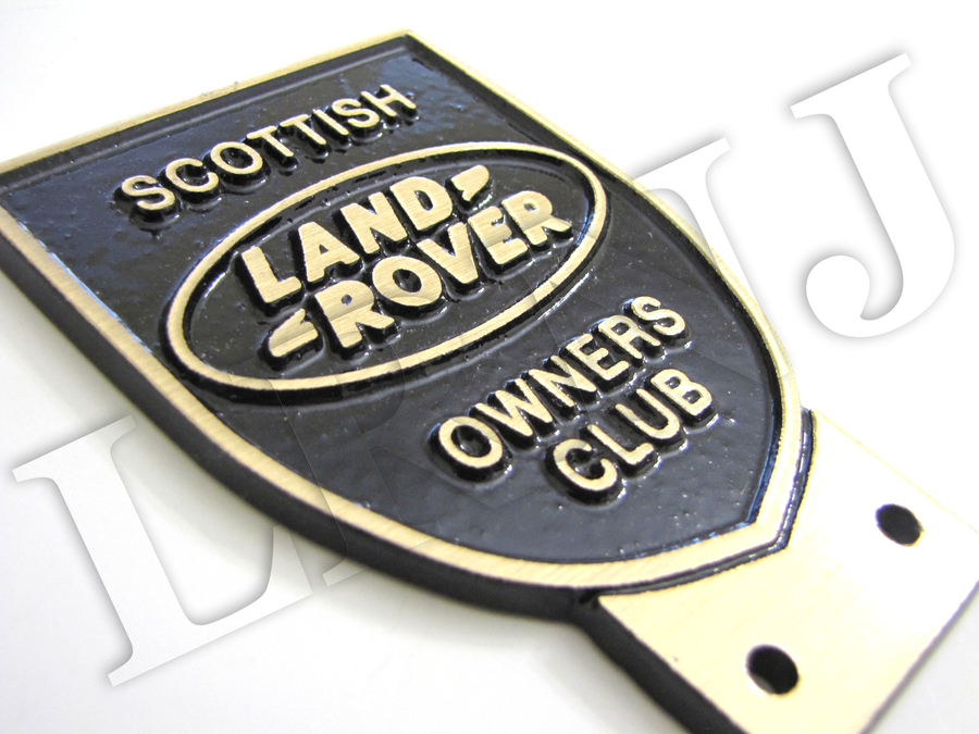 LAND ROVER OWNERS CLUB SCOTTISH NEW ORIGINAL BADGE NAMEPLATE BRONZE / BLACK CAST